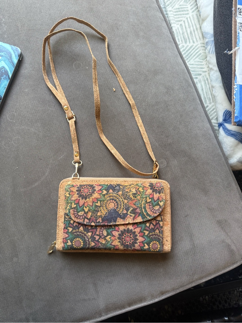 Tan Floral Crossbody Wallet - Women Bags